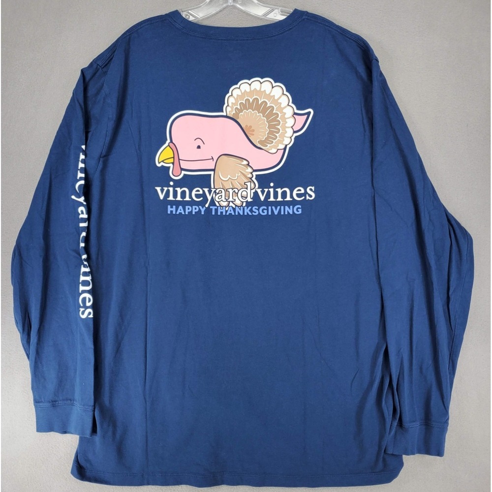 Vineyard Vines T-Shirt Mens XXL Whale Turkey Pocket Tee Cotton Thanksgiving‎